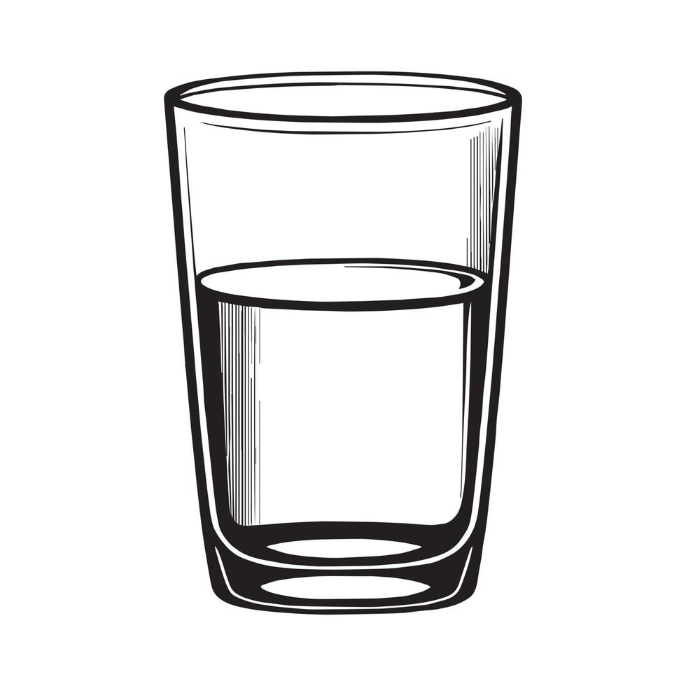 bicchiere con acqua nero schema silhouette nel mano disegno schizzo stile vettore