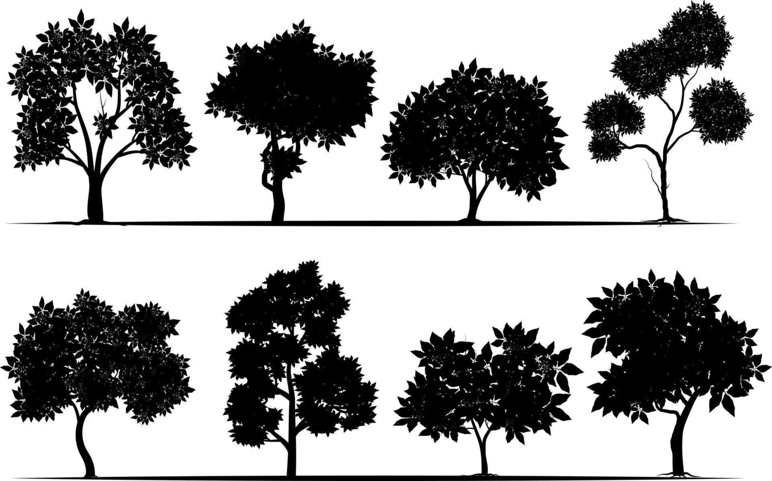 set di sagome di albero di ramo nero o alberi nudi. illustrazioni isolate disegnate a mano. vettore