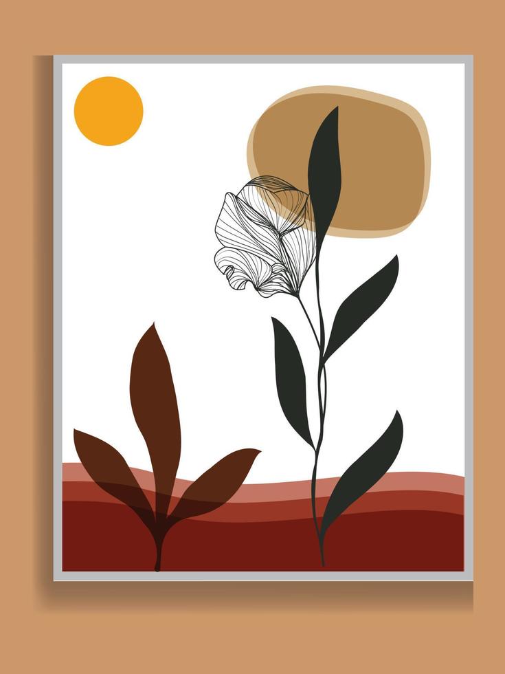 botanico parete arte vettore. mano disegnare modello le foglie e linea arte sfondo per carta, fogliame linea arte disegno con astratto forma. astratto pianta arte design per Stampa, coperchio, sfondo, minimo vettore