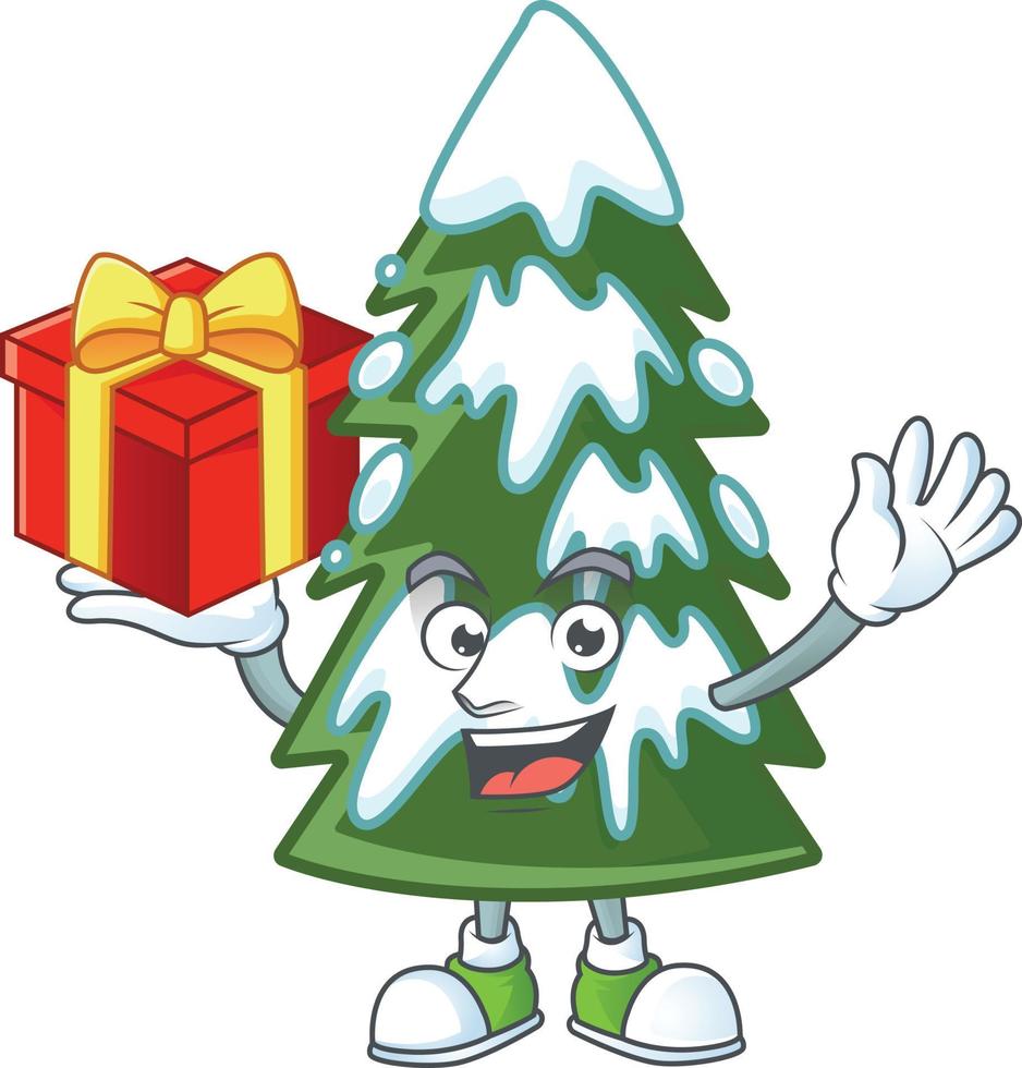 Natale albero neve cartone animato vettore