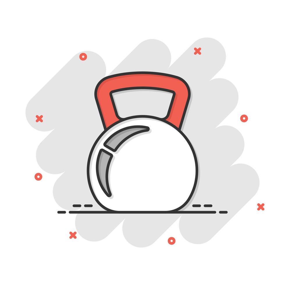 kettlebell icona nel comico stile. manubrio sport attrezzatura cartone animato vettore illustrazione su bianca isolato sfondo. manubrio spruzzo effetto attività commerciale concetto.