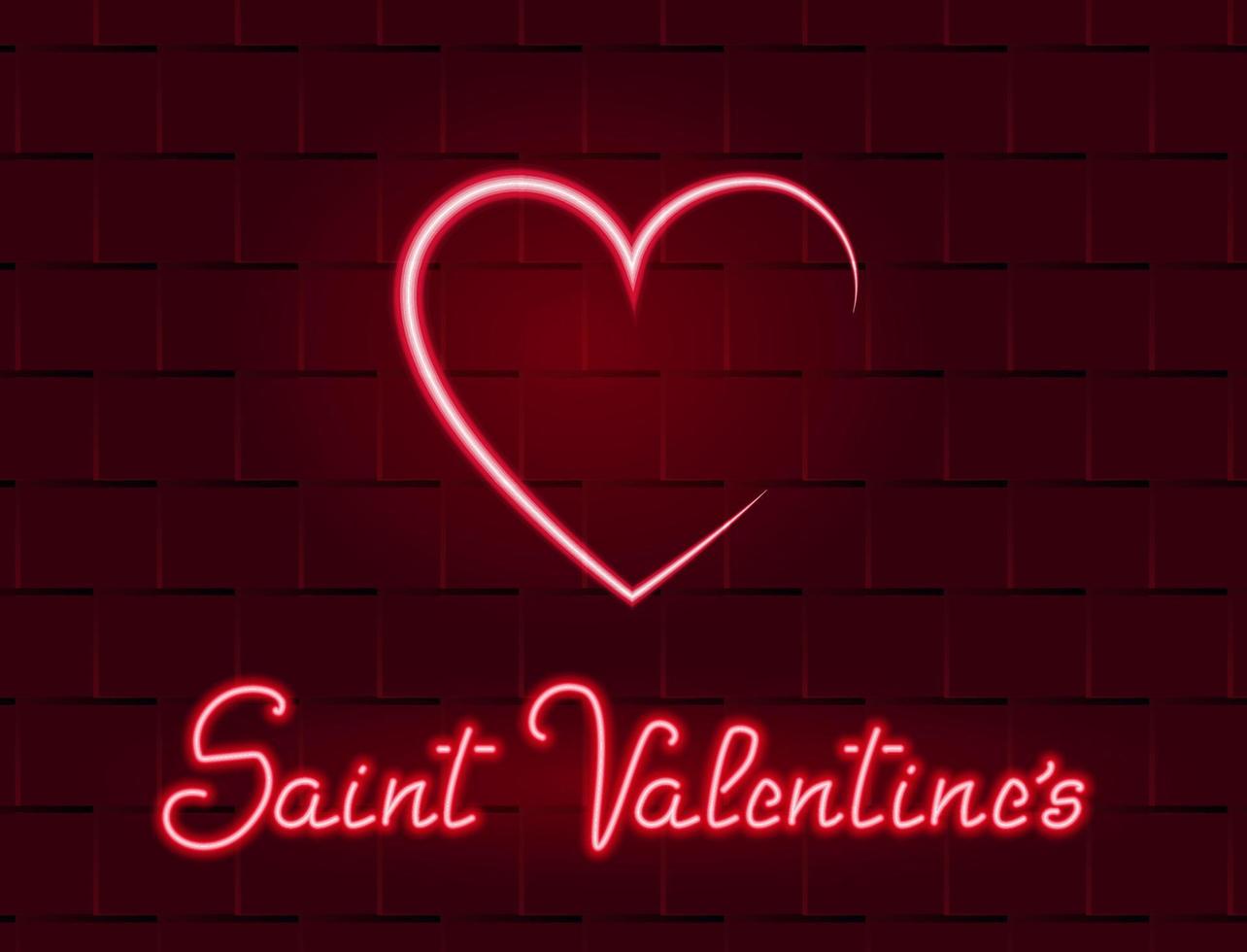 neon cuore e San Valentino giorno testo, su un' mattone parete sfondo, vacanza cartolina, invito, saluto carta, decorazione, vettore illustrazione.