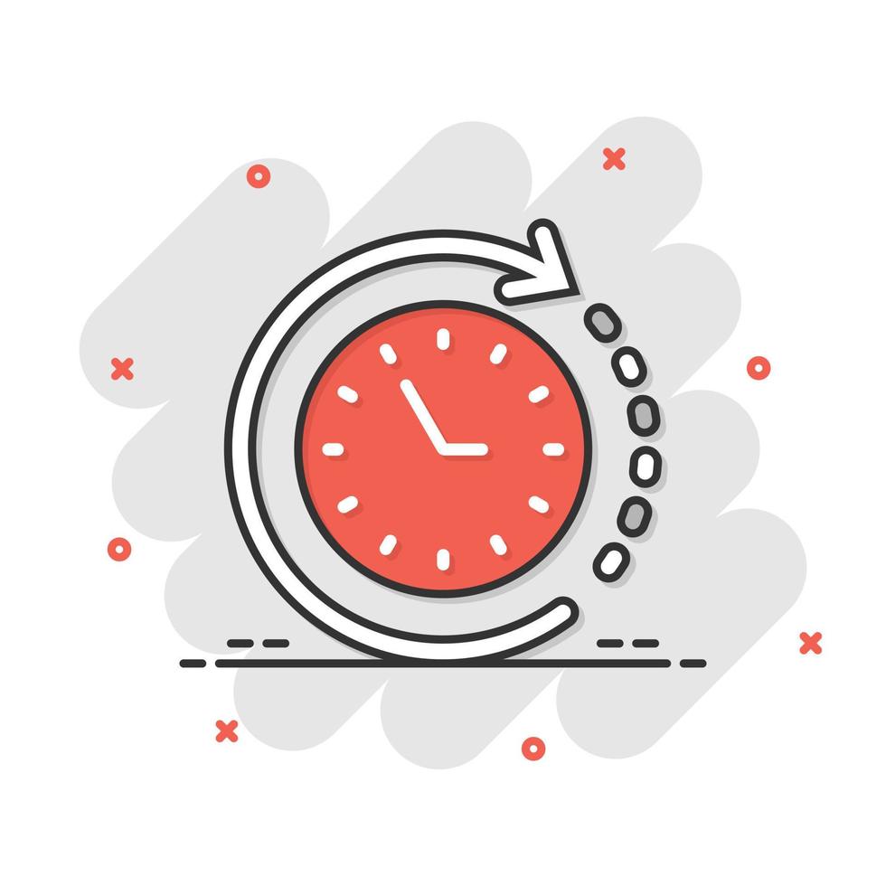 orologio icona nel comico stile. orologio cartone animato vettore illustrazione su bianca isolato sfondo. Timer spruzzo effetto attività commerciale concetto.