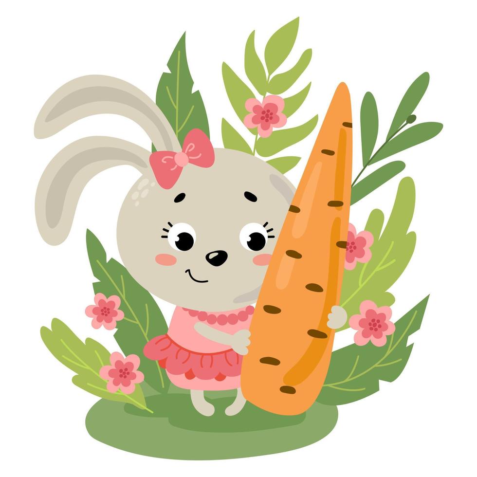 Pasqua coniglietto con un' carota. disegnato stile. bianca sfondo, isolato. vettore
