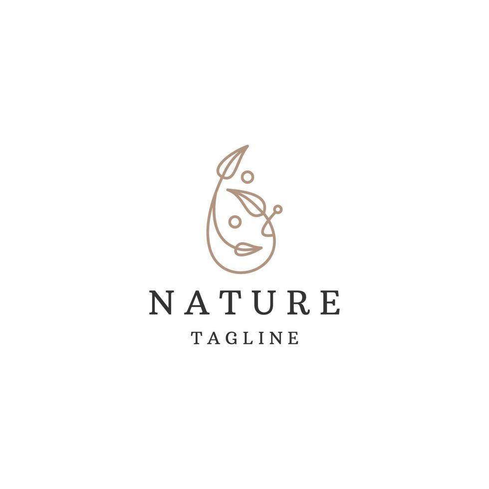 natura foglia fiore con linea arte stile logo design modello piatto vettore