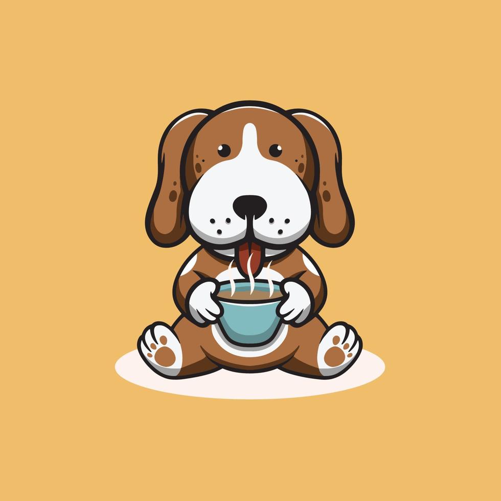 carino San Valentino cane potabile caldo cioccolato cartone animato illustrazione vettore