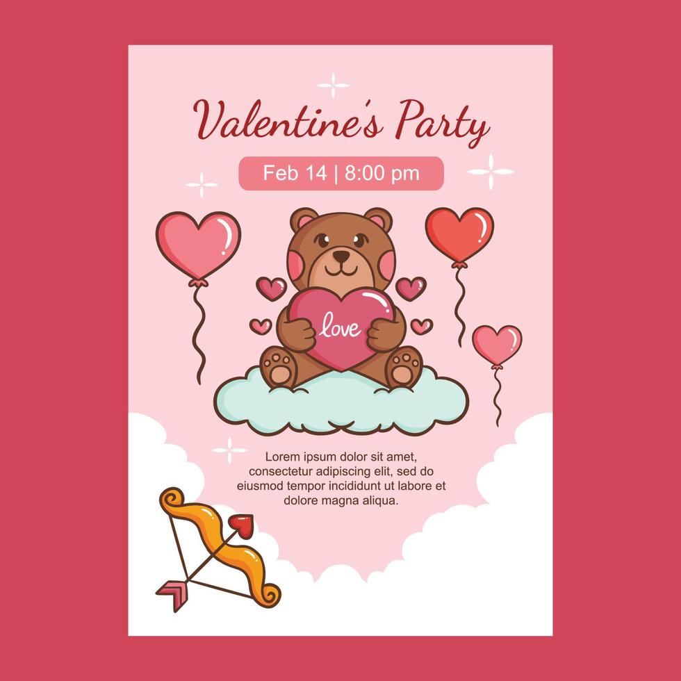 San Valentino giorno festa 14 febbraio mano disegnato illustrazione modello con carino orso Palloncino amore e freccia cuore Cupido per manifesto, invito carta, aviatore design vettore