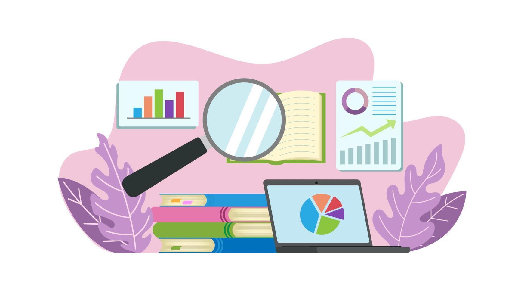 vettore dati ricerca illustrazione, libro ricerca, grafico, in linea ricerca, attività commerciale Piano, illustrazione per attività commerciale analisi ricerca