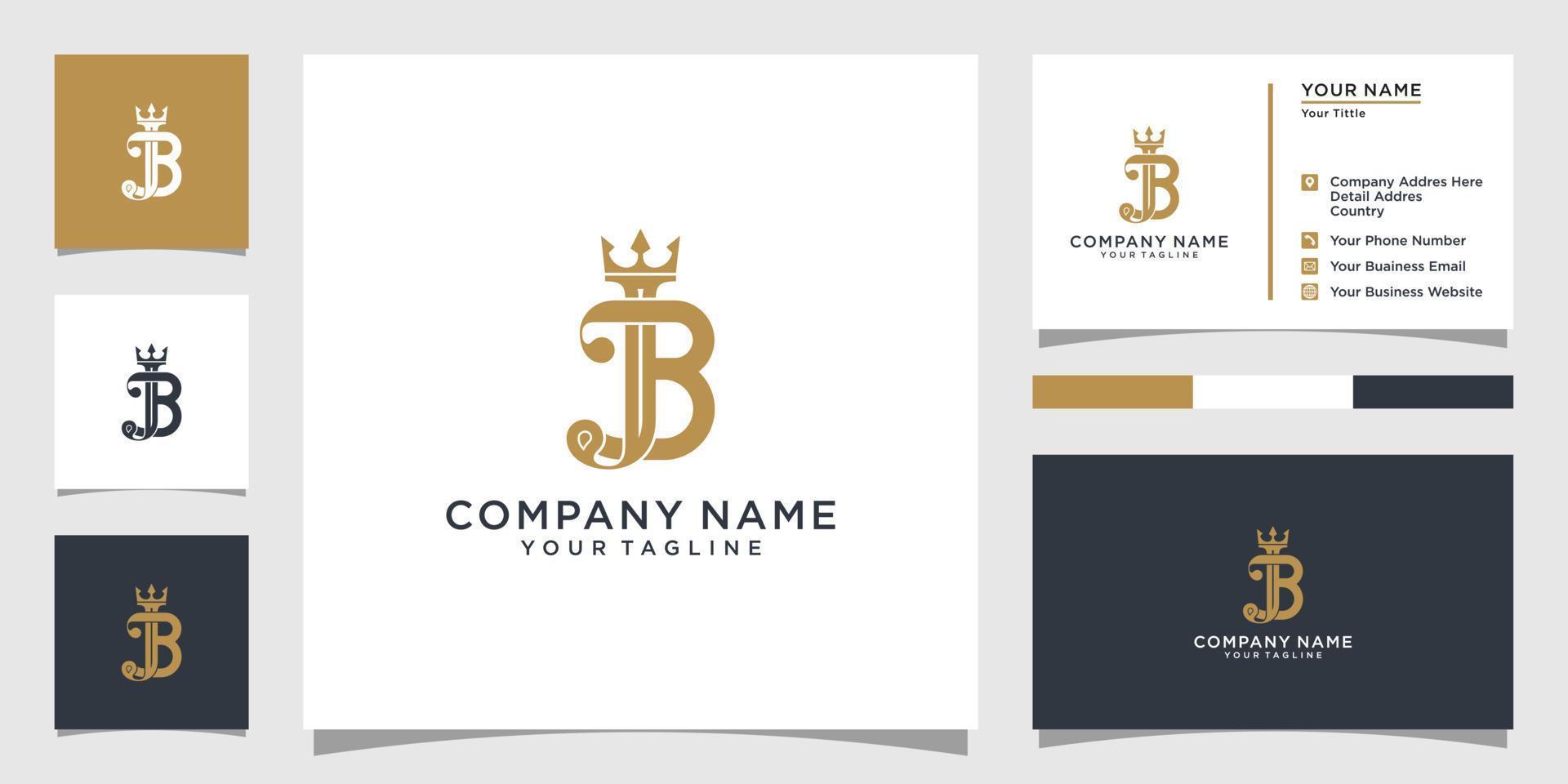 iniziale lettera jb o bj logo design con corona icona vettore