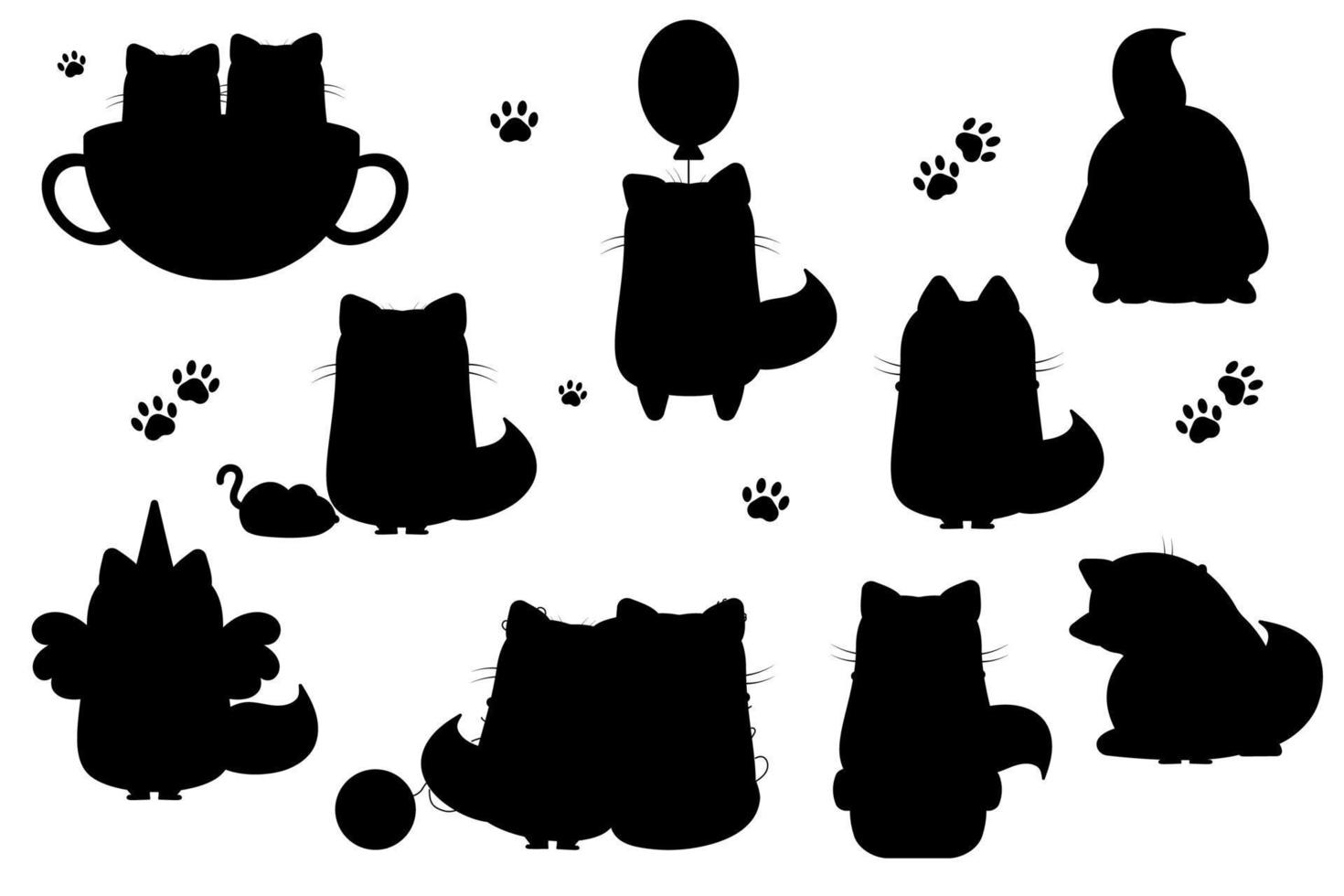 divertente sagome cartone animato gatti scarabocchio. personaggio gatto. lettering gatto. unicorno gatto vettore