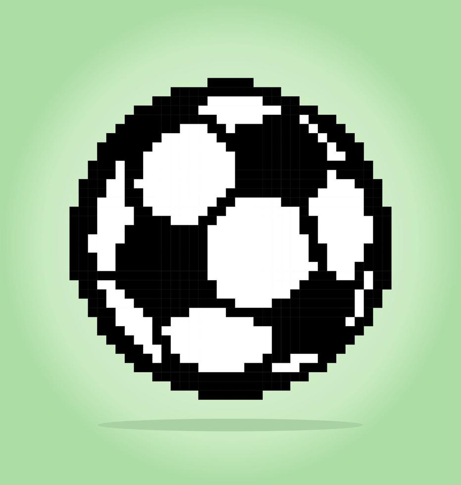 Pallone da calcio a 8 bit pixel. pixel a sfera per risorse di gioco e schemi a punto croce, nelle illustrazioni vettoriali