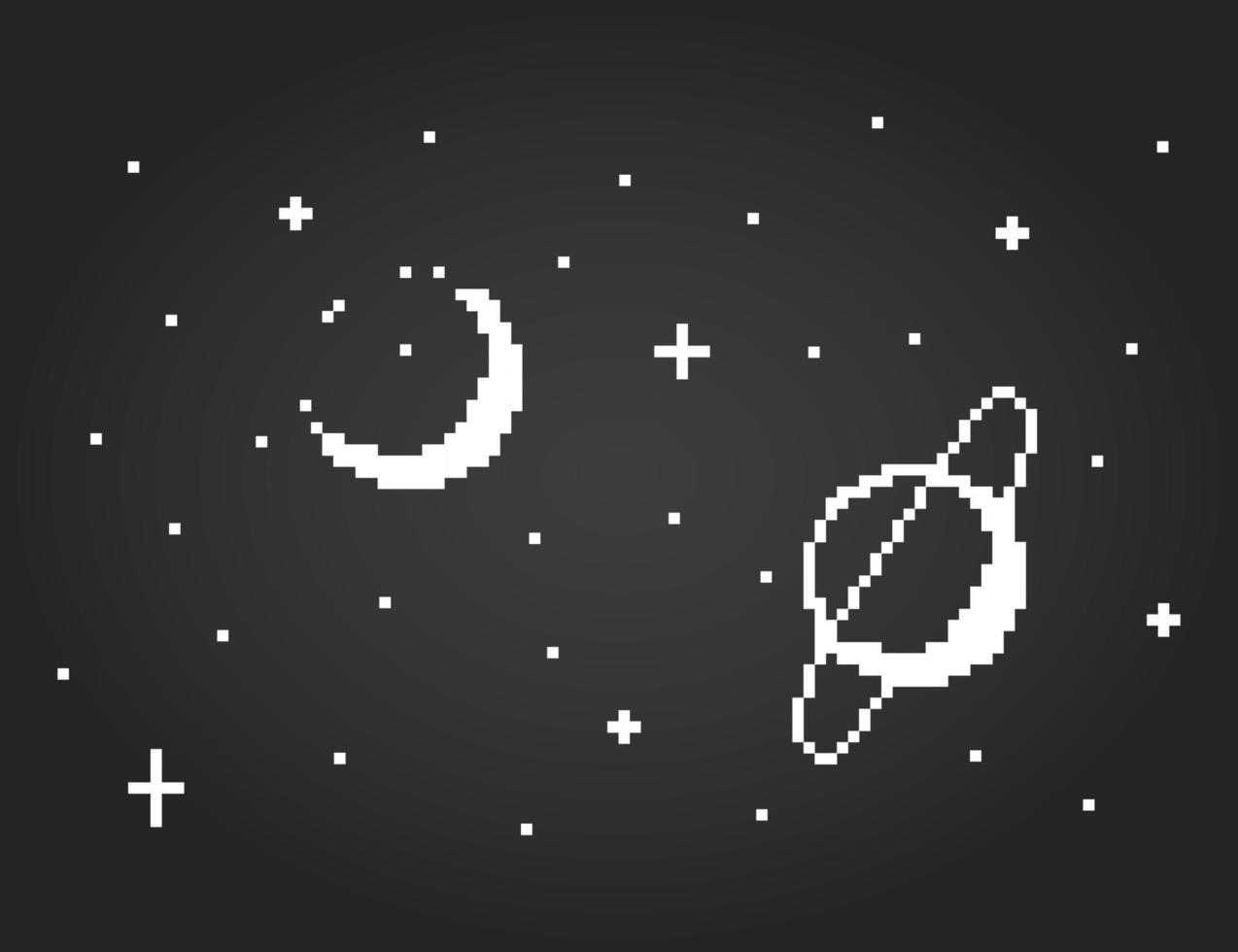 8 bit di spazio pixel. pixel galassia per risorse di gioco e schemi a punto croce nelle illustrazioni vettoriali. vettore