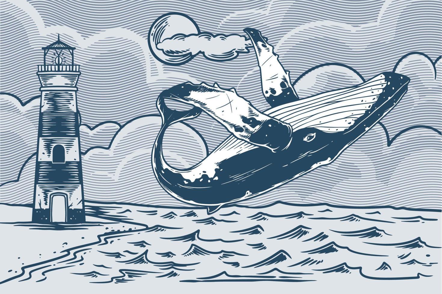 mano disegno di acrobatico ruota nel oceano tema Vintage ▾ stile. vettore