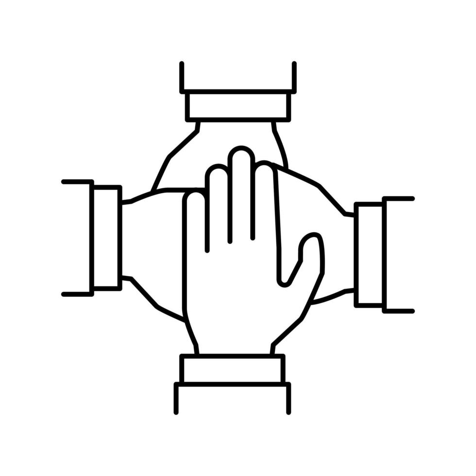 illustrazione nera del vettore dell'icona della linea di stretta di mano del lavoro di squadra