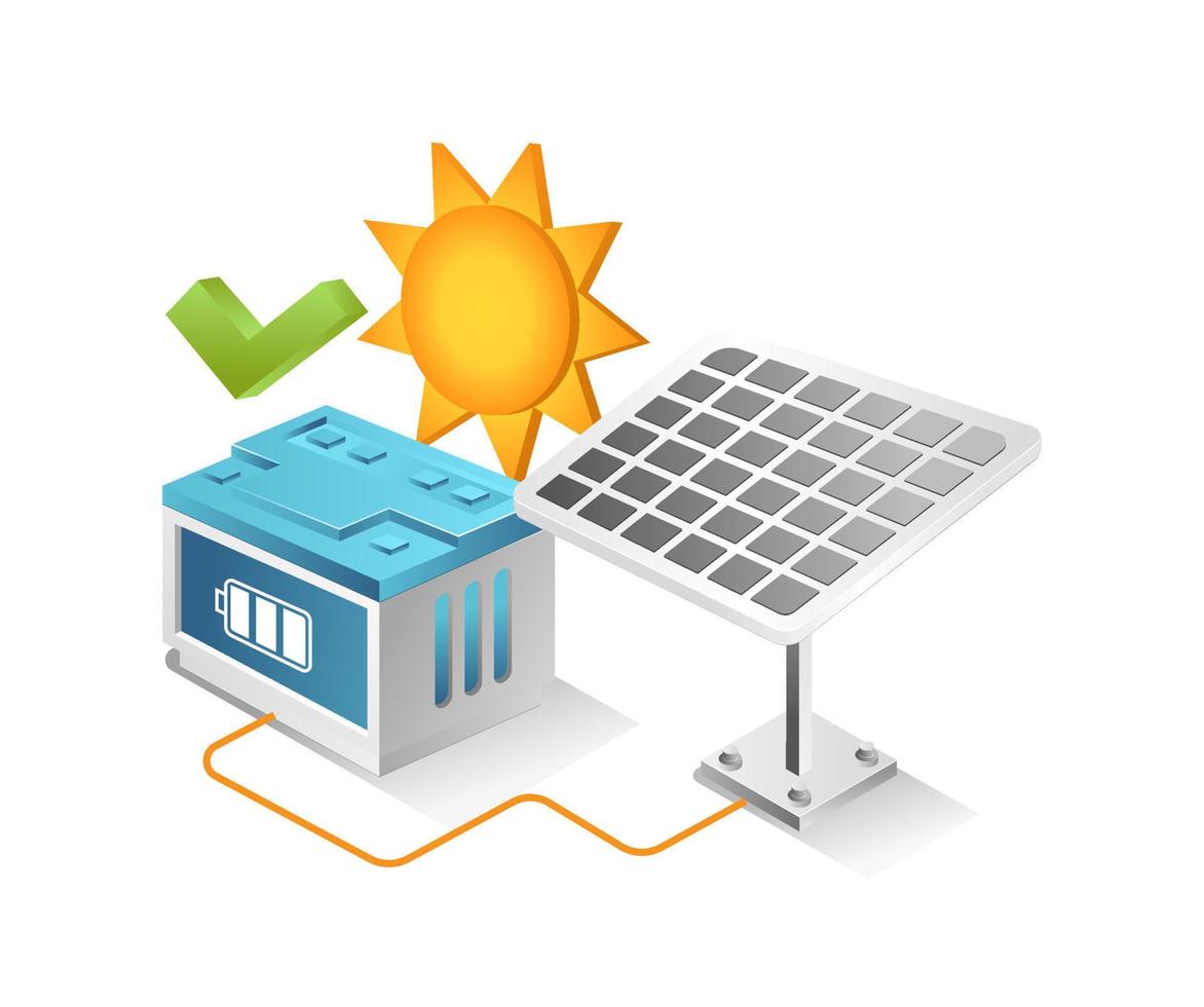 piatto isometrico 3d illustrazione concetto di solare pannello Conservazione opera bene vettore