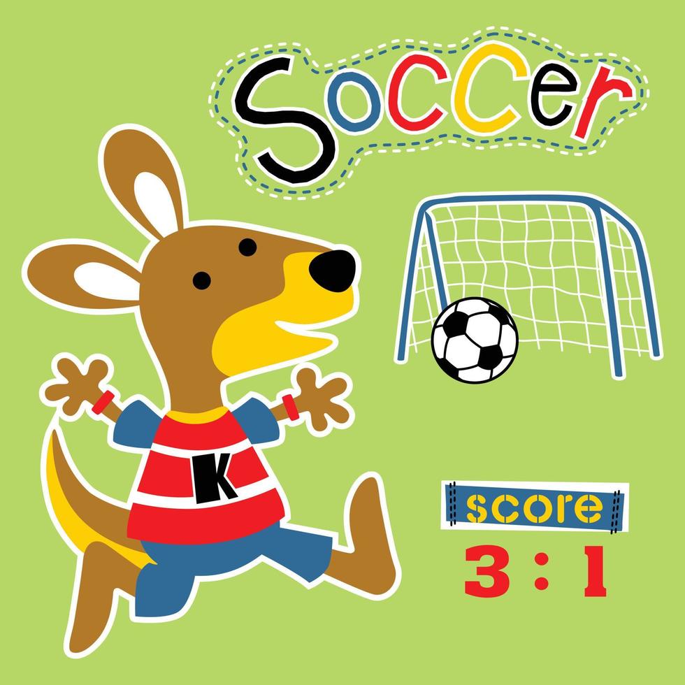 vettore cartone animato di divertente canguro giocando calcio
