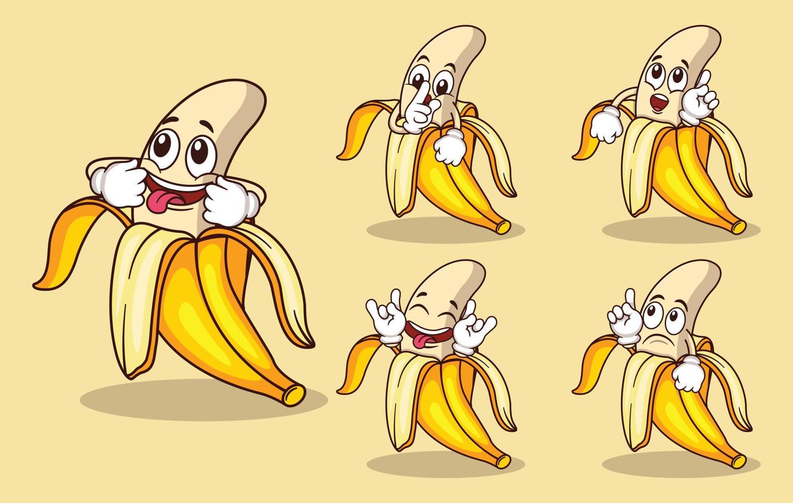 carino Banana frutta portafortuna con vario tipi di espressioni impostato collezione vettore