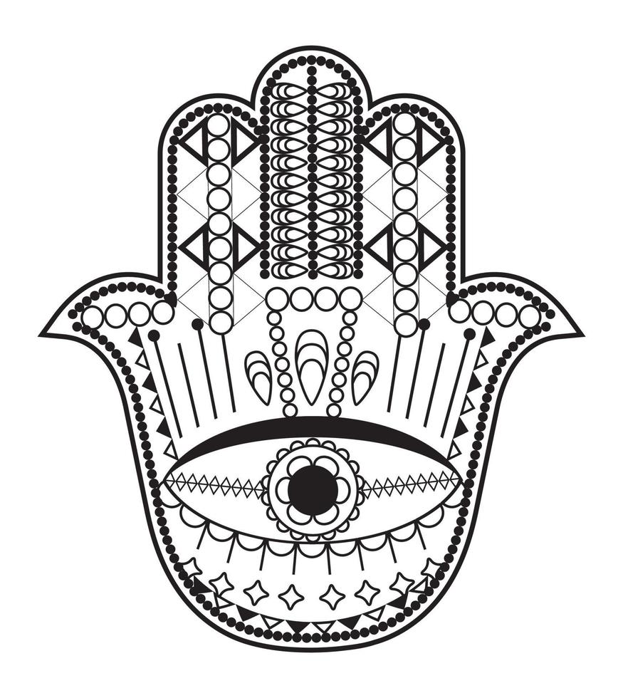 hamsa mano vettore con mistico, esoterico simboli piace piramide, il male occhio. indiano colore pagina, tatuaggio, alcanna illustrazione. Wicca, astrologico, occulto arte.