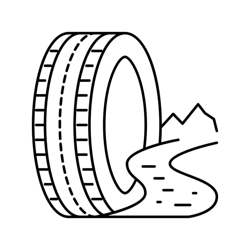 illustrazione vettoriale dell'icona della linea di pneumatici per terreni fangosi