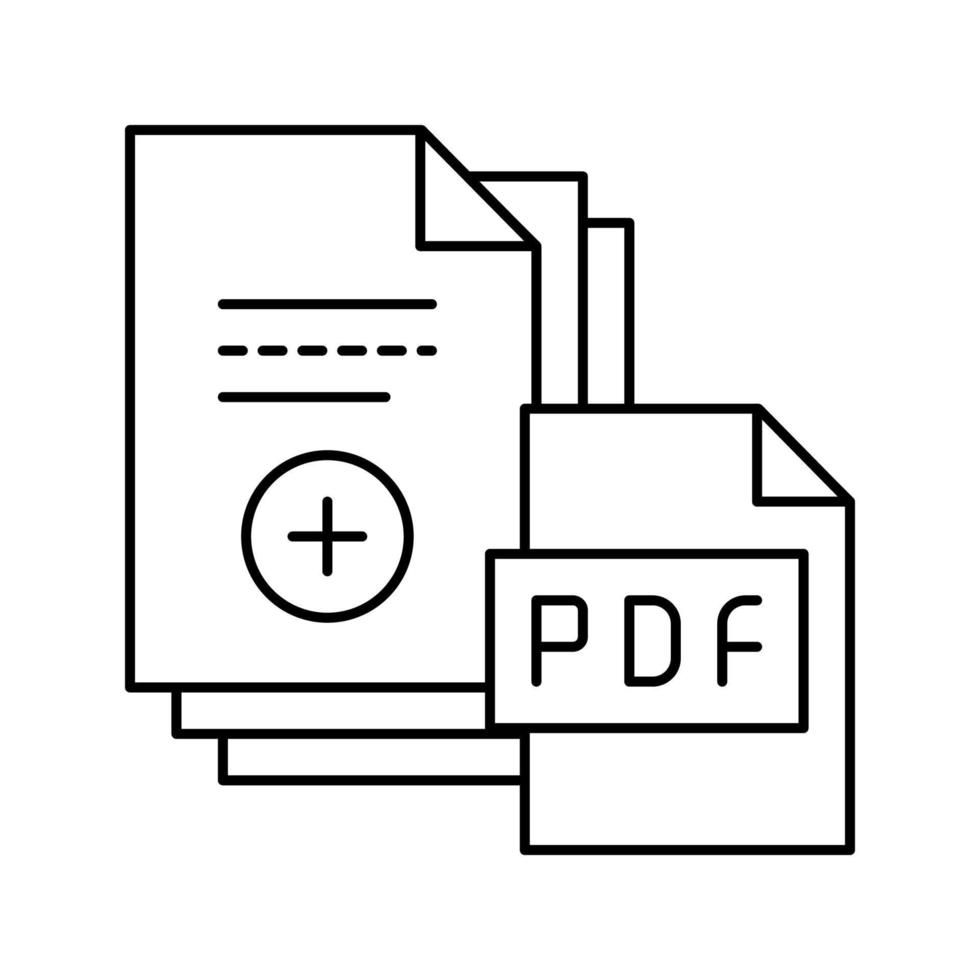 scansione della documentazione aggiunta nell'illustrazione vettoriale dell'icona della linea del file pdf