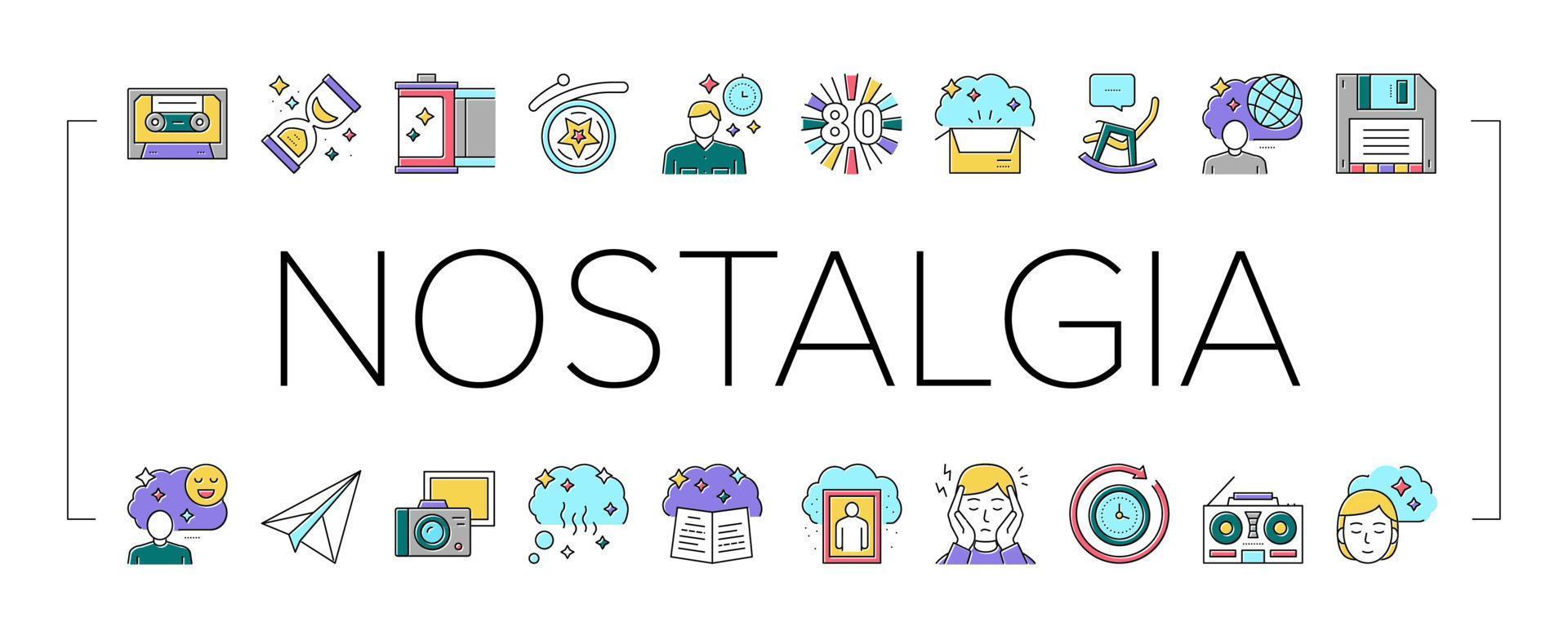 nostalgia e memoria collezione icone impostato vettore