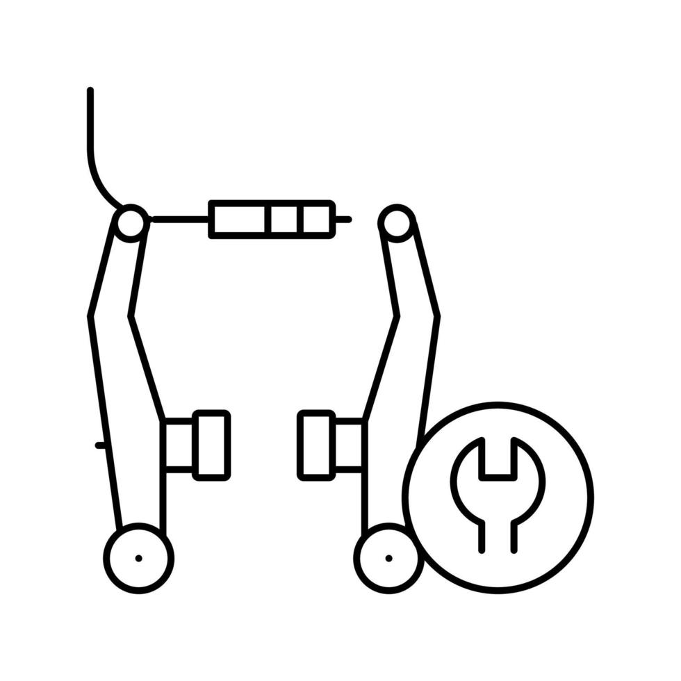 illustrazione vettoriale dell'icona della linea di pulizia e regolazione delle pastiglie dei freni della bicicletta