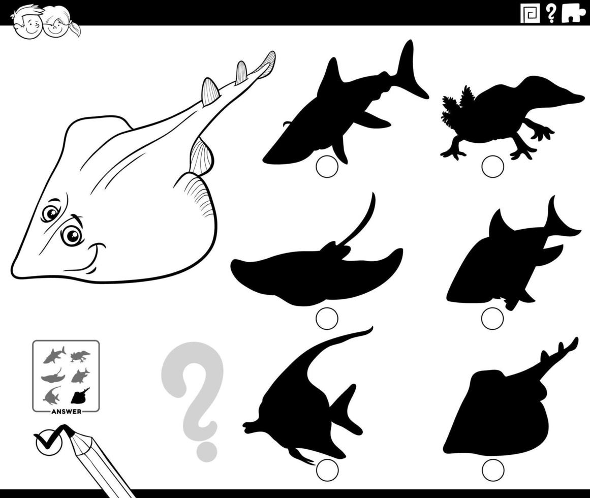 ombra gioco con cartone animato raschiatoio pesce animale colorazione pagina vettore