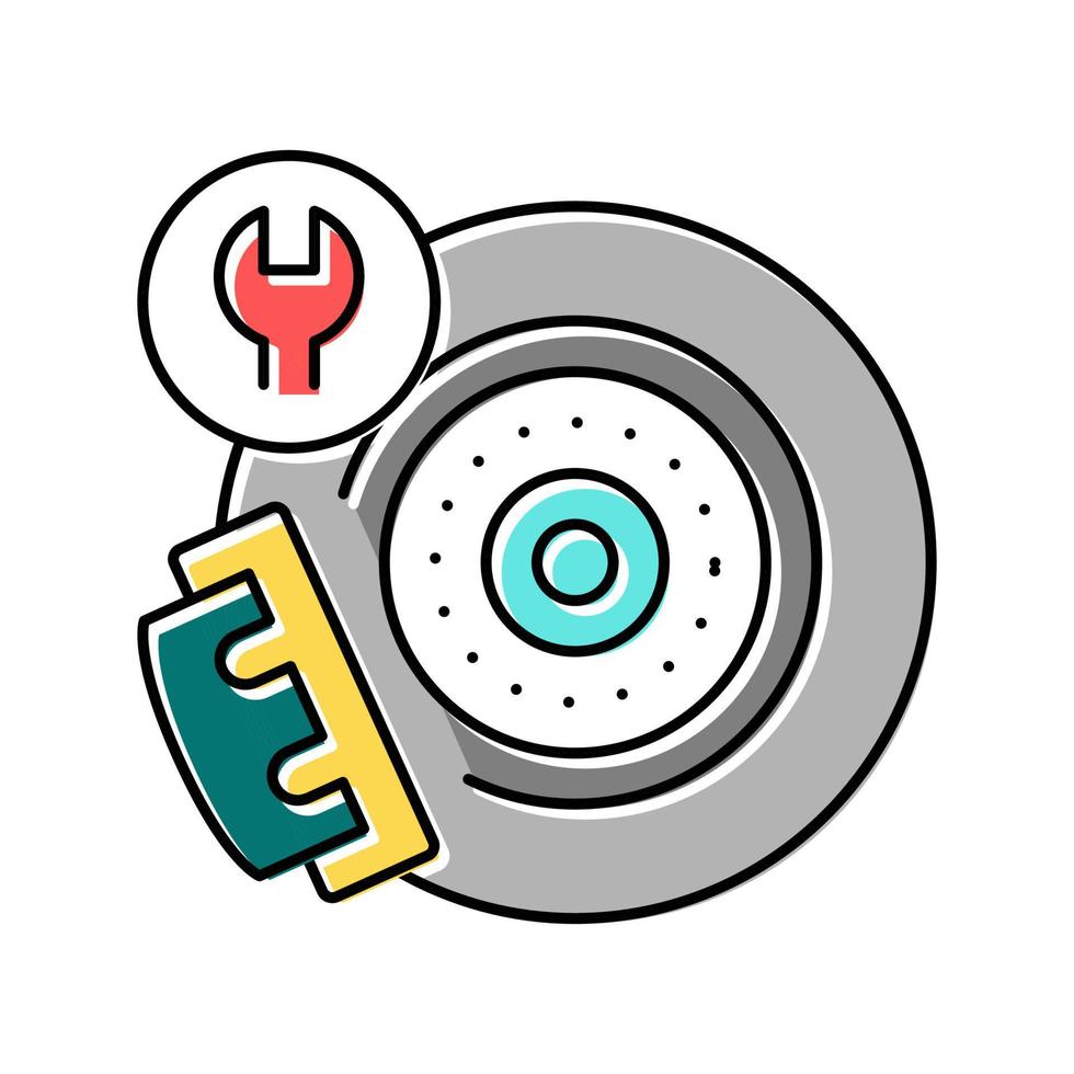 illustrazione isolata del vettore dell'icona del colore della riparazione del disco del freno