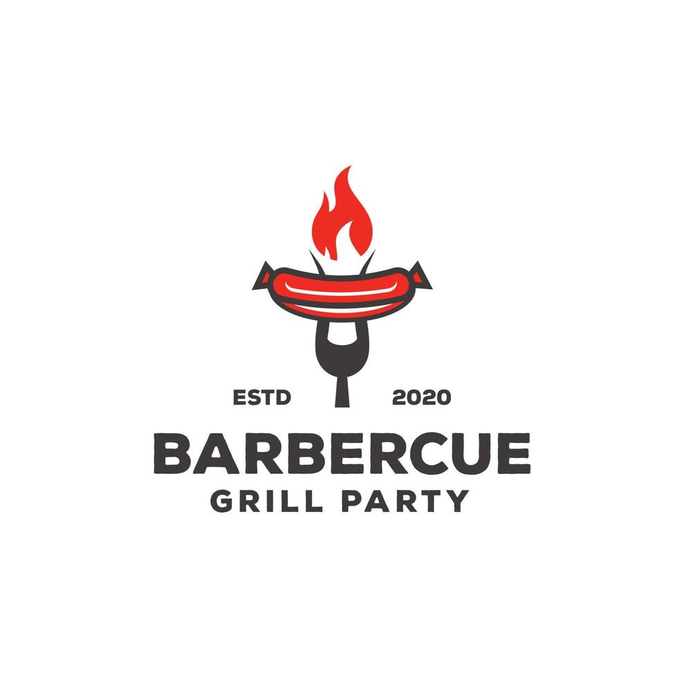 bbq logo salsiccia con fiamma vettore arte illustrazione bene per ristorante o bar