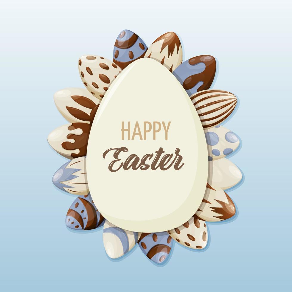 uovo con testo contento Pasqua. decorato cioccolato uova. vettore illustrazione di un' piazza forma per il primavera vacanza. per striscione, manifesto