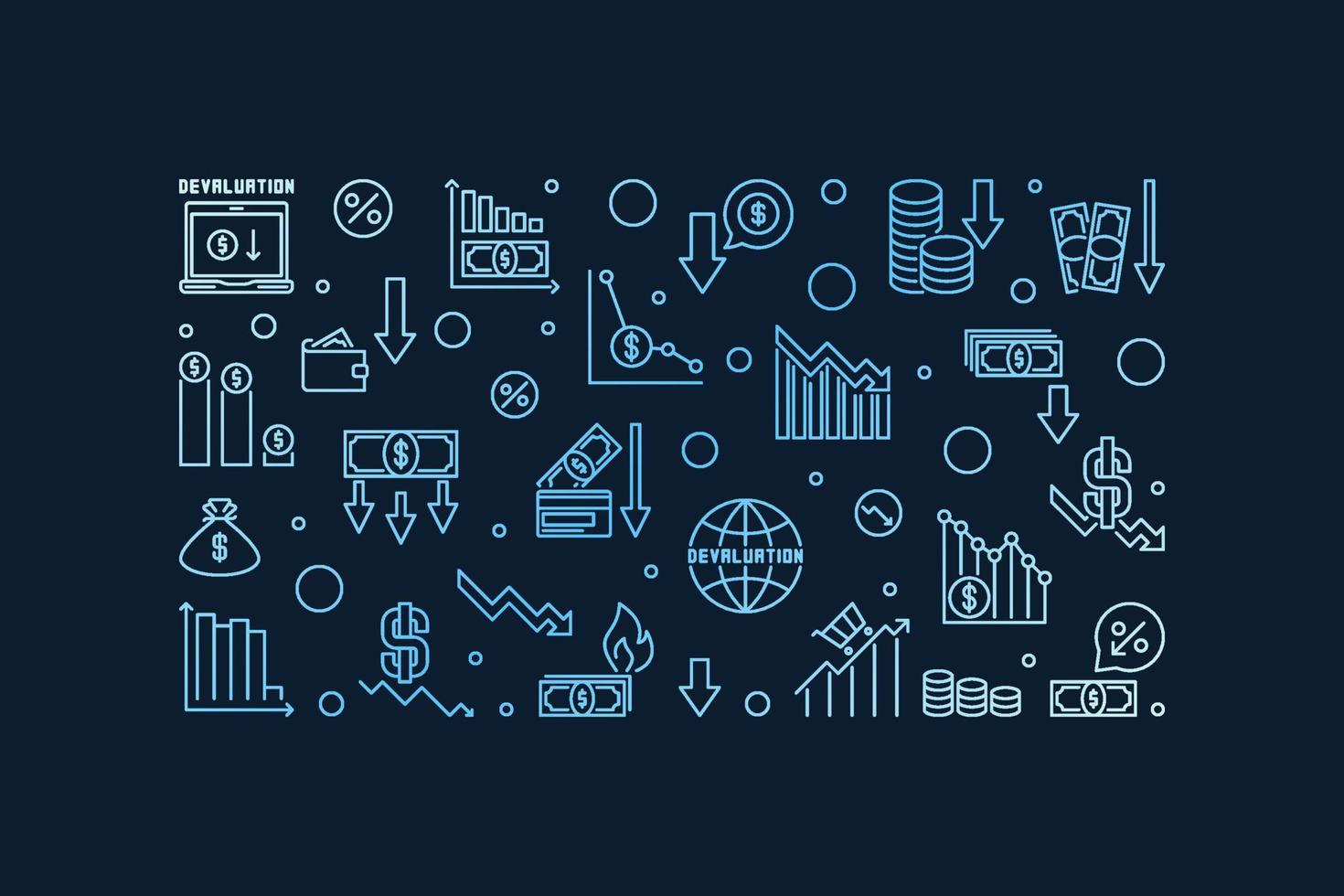 svalutazione vettore blu orizzontale bandiera - moneta ammortamento lineer illustrazione