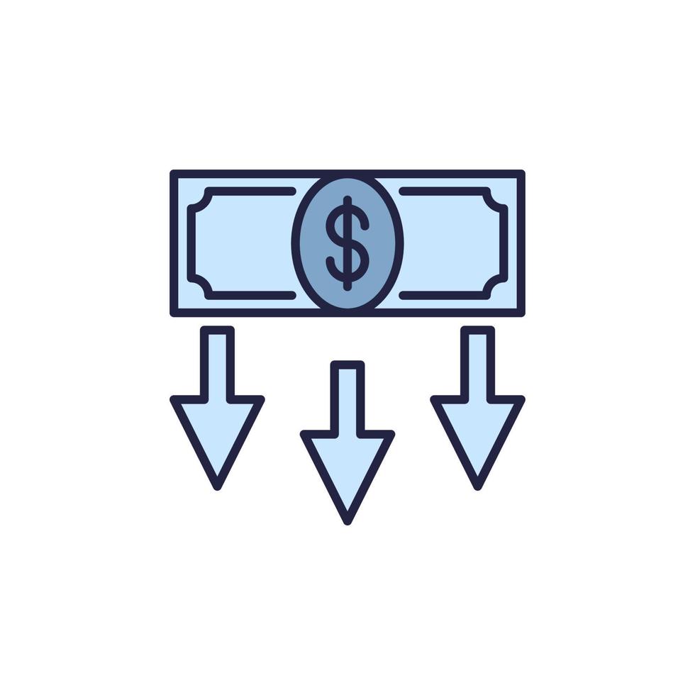 caduta frecce e dollaro banconota vettore svalutazione colorato icona