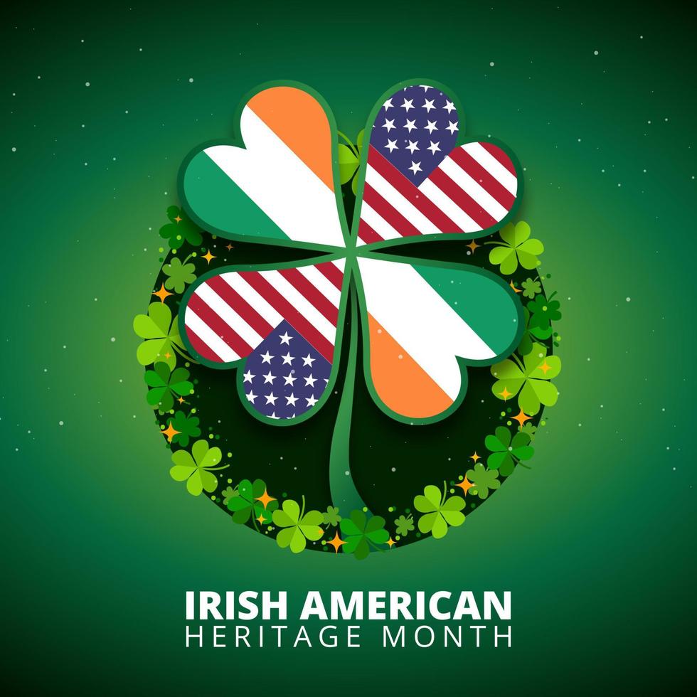 irlandesi americano eredità mese sfondo con trifoglio le foglie decorazione vettore