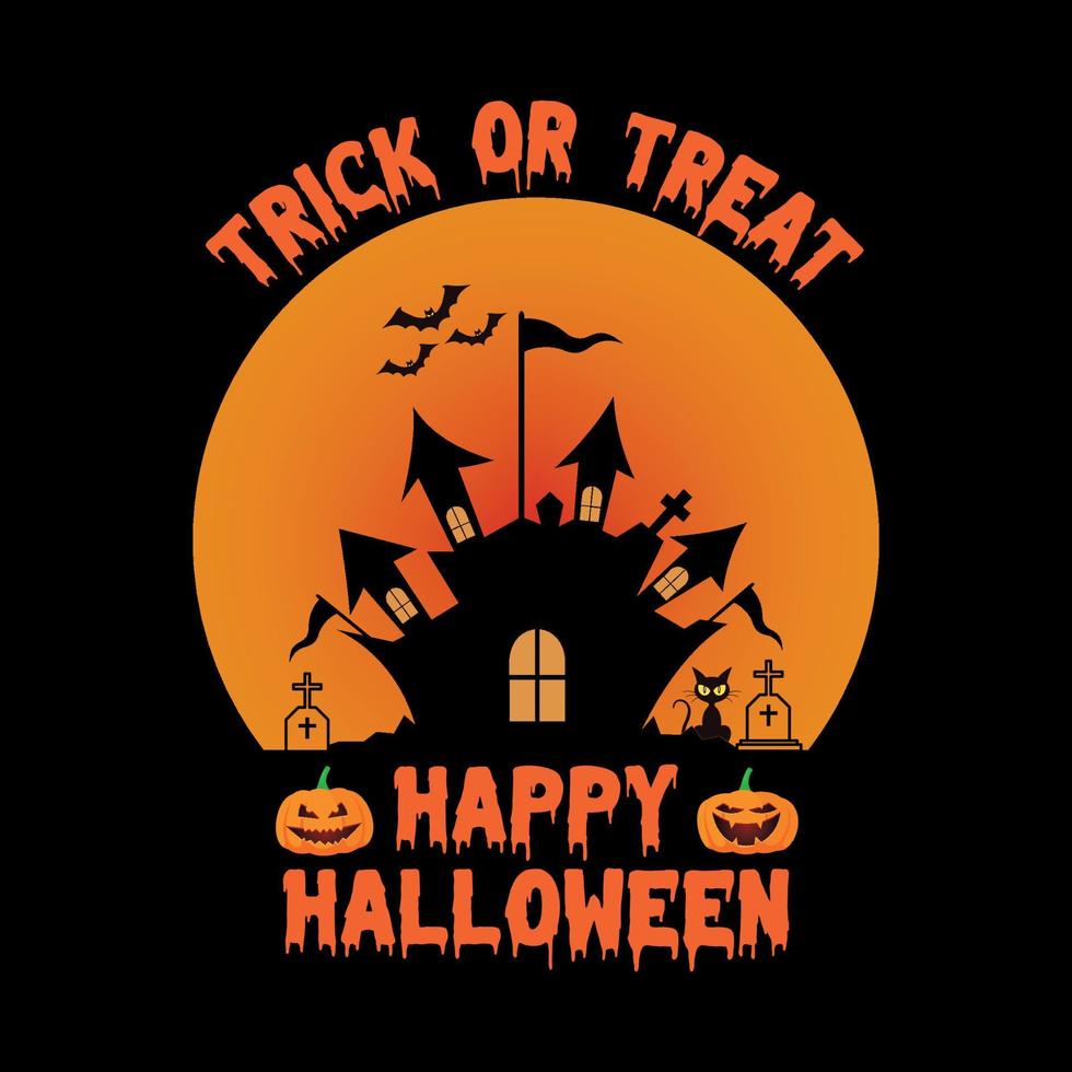 contento Halloween festa maglietta con fantasma Casa. gratuito vettore contento Halloween celebrazione con notte e pauroso castello.