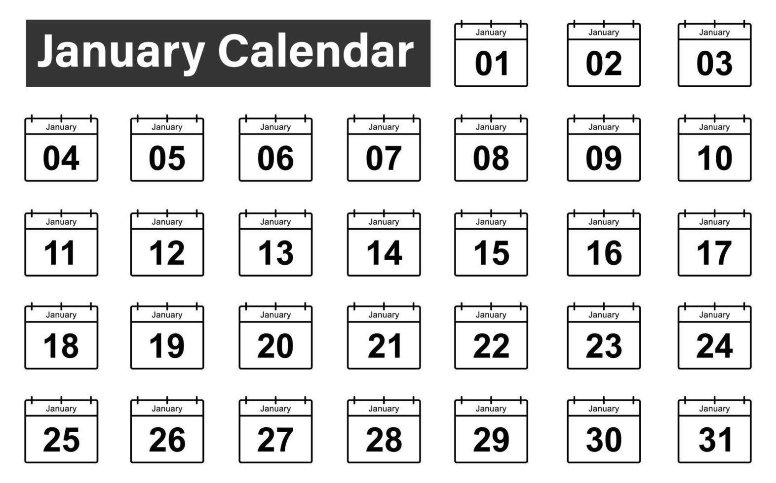 gennaio calendario a partire dal il 1 ° per il 30 icona impostare. vettore illustrazione. eps 10.