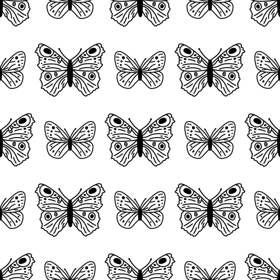 senza soluzione di continuità modello con scarabocchio farfalle. mano disegnato vettore sfondo con insetti, linea illustrazione, entomologico collezione