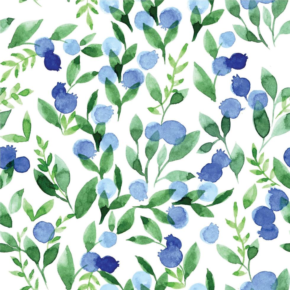 acquerello senza soluzione di continuità modello con blu mirtilli e verde le foglie su un' bianca sfondo. semplice astratto Stampa vettore