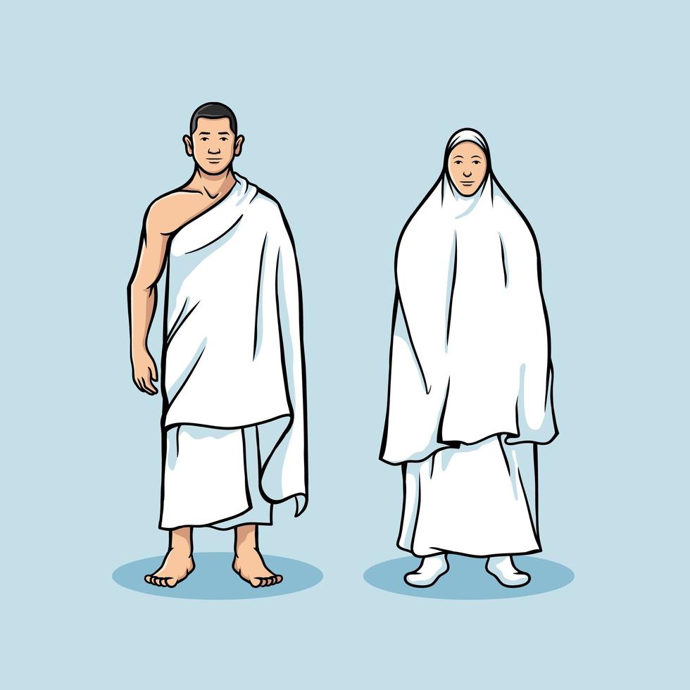 figura di coppia in piedi di pellegrinaggio hajj vettore