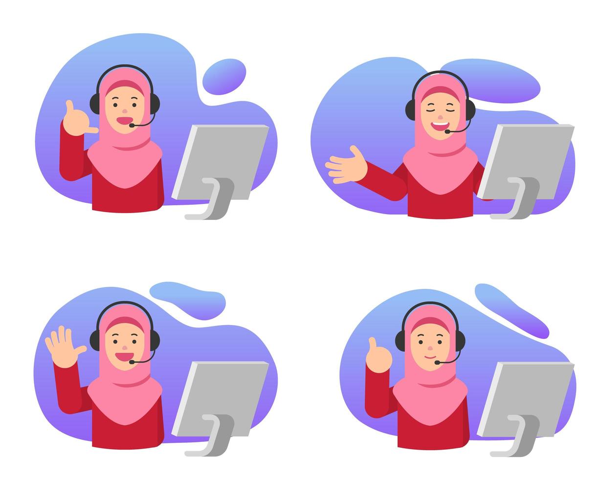 illustrazione della ragazza musulmana di cura del cliente vettore