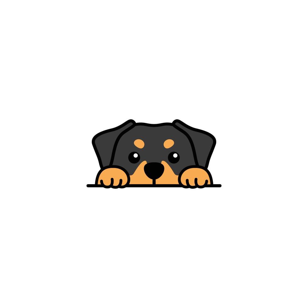 carino rottweiler cucciolo sbirciando cartone animato, vettore illustrazione