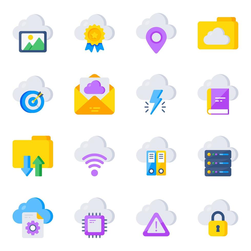 pacchetto di icone piatte di tecnologia cloud vettore