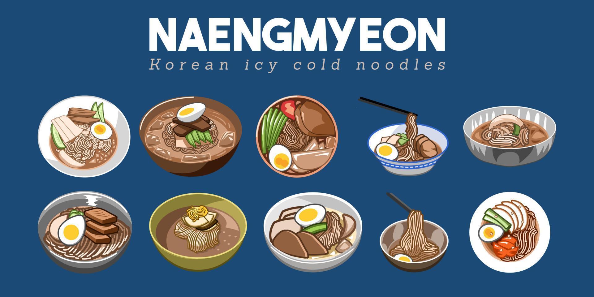 Naengmyeon vettore impostato collezione grafico design