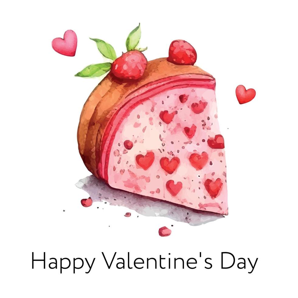 San Valentino giorno acquerello torta, pezzo di torta. esso può essere Usato per carta, cartolina, coperchio, invito, nozze carta, madri giorno carta, compleanno carta, menù, ricetta. vettore