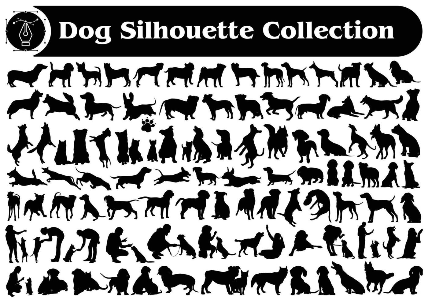 diverso tipi di animale cani vettore silhouette