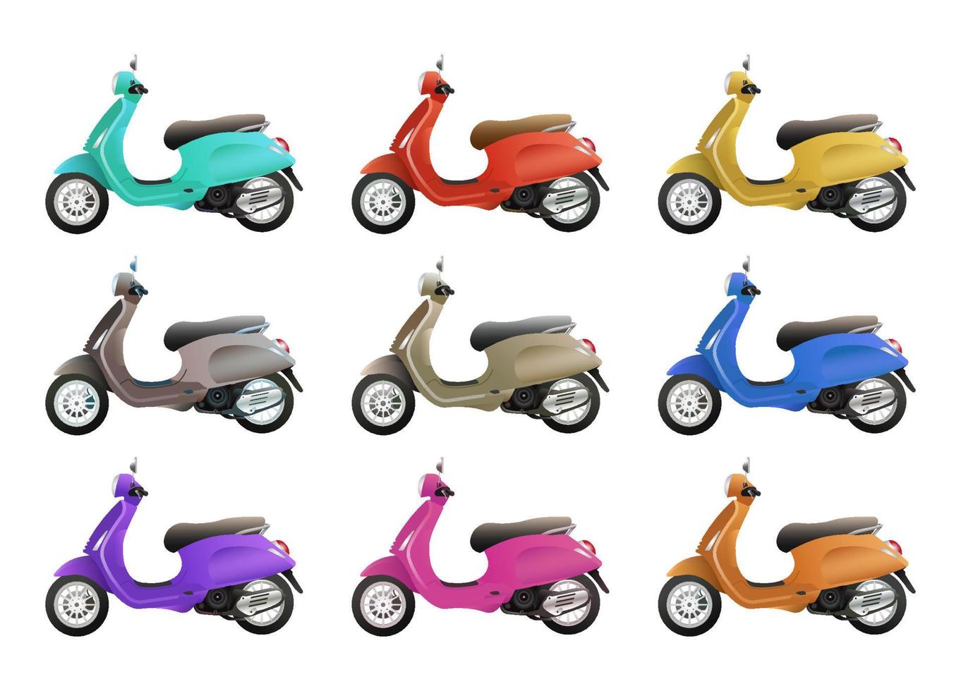vettore illustrazione impostato di colorato scooter clipart