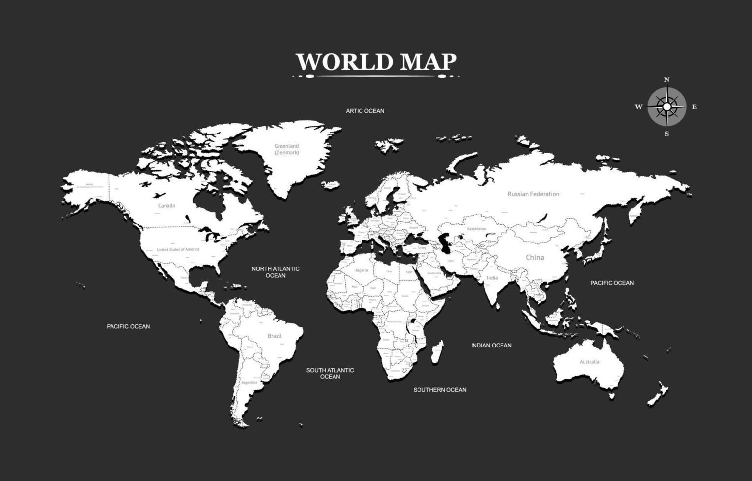 nero e bianca mondo carta geografica concetto vettore