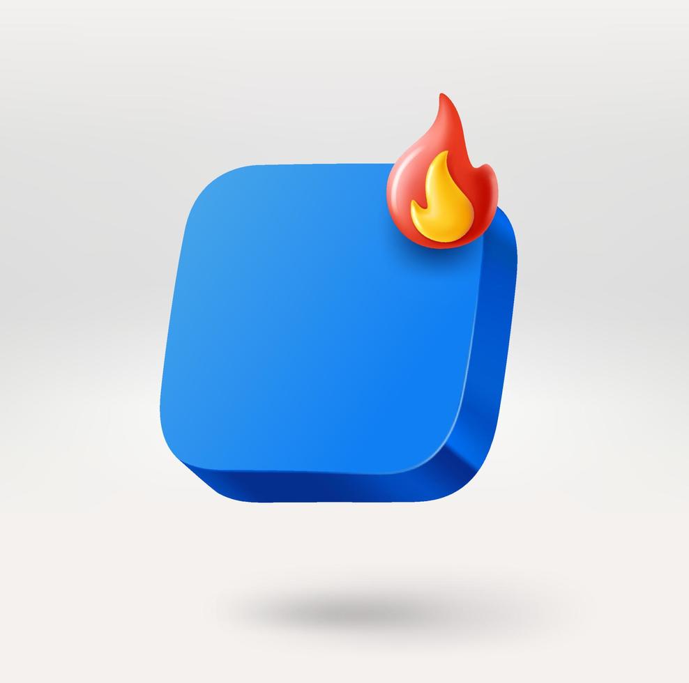 vuoto App icona con fiamma cartello. posto il tuo logo o icona in pulsante. 3d vettore icona isolato su bianca sfondo