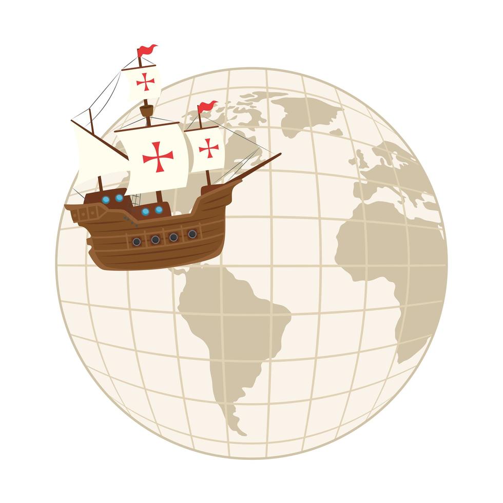 columbus ship con disegno vettoriale sfera mondo