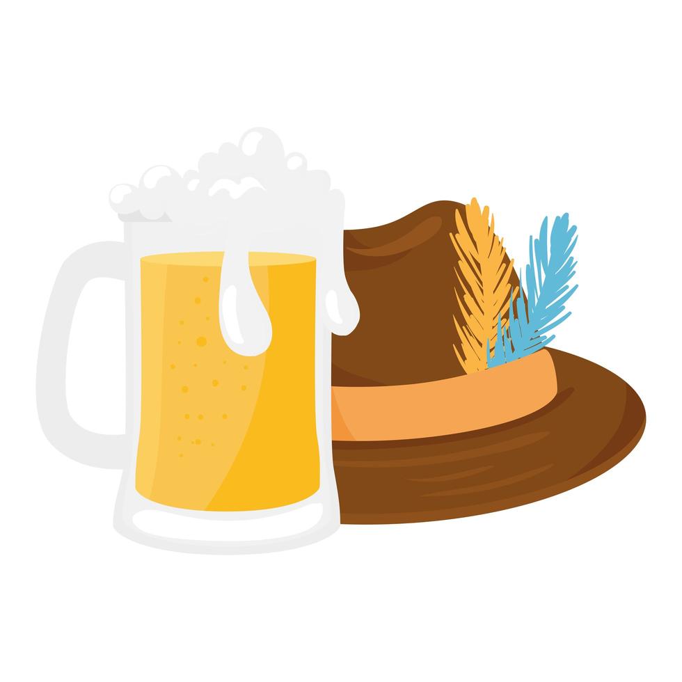 cappello oktoberfest e disegno vettoriale bicchiere di birra