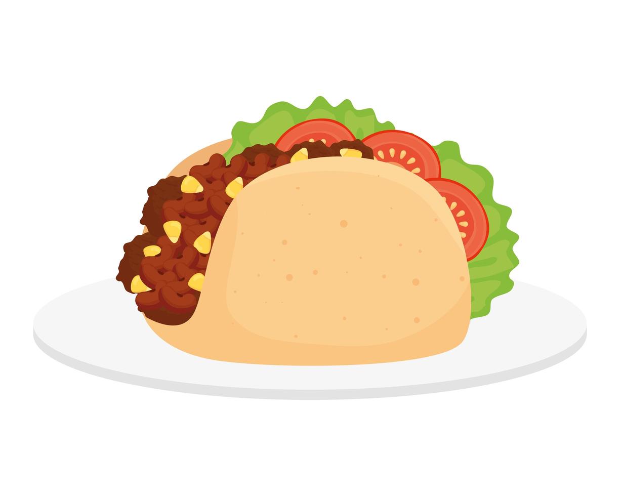 cibo messicano taco sul piatto in sfondo bianco vettore